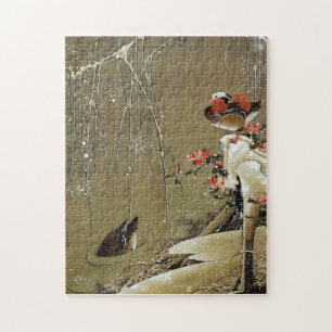 3. 雪中鴛鴦図, 若冲 Mandarinen-Ente im Schnee, Jakuchū