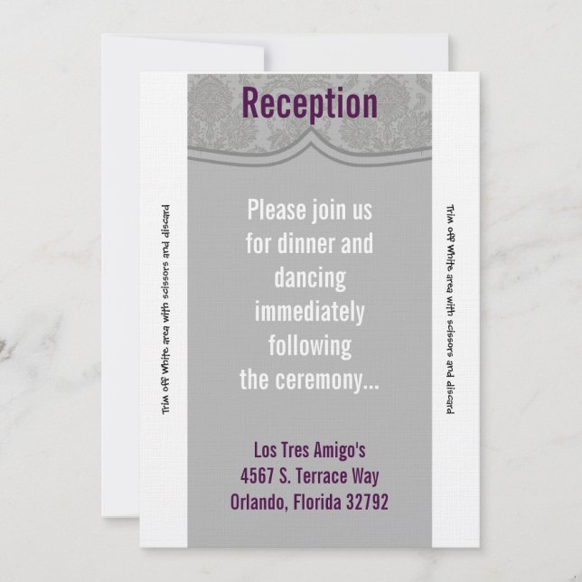 3.12x18 Empfang Card Modern Grau Damask Einladung (Vorderseite)
