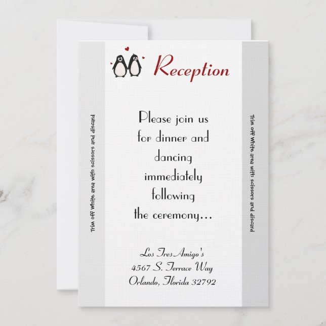 3.12x18 Empfang Card Pinguin Liebe Coupl Einladung (Vorderseite)