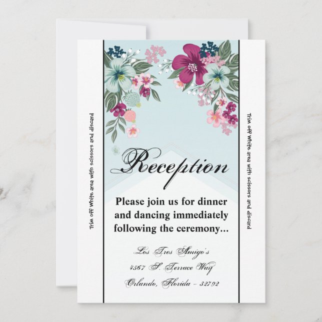 3.12x18 Empfang Card Tropische Blume auf Blue Ombr Einladung (Vorderseite)