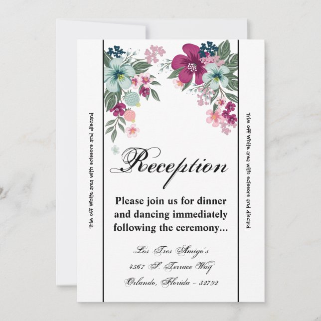 3.12x18 Empfang Card Tropische Blume auf Weiß Einladung (Vorderseite)