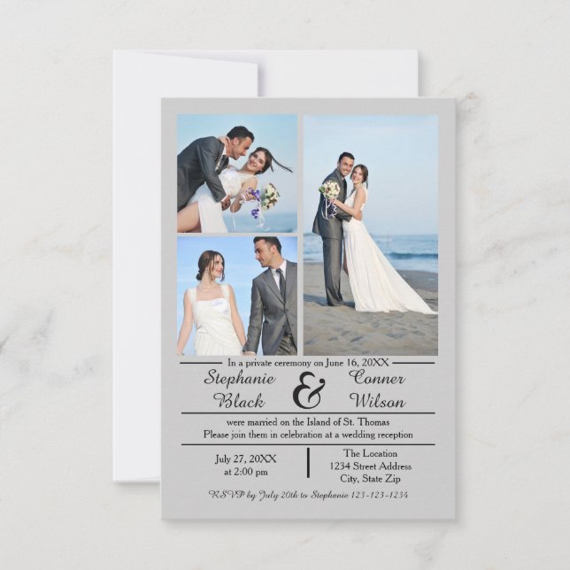 3/4 Foto Vertikal Grau- 3x5 Hochzeitsankündigung Einladung (Vorderseite)