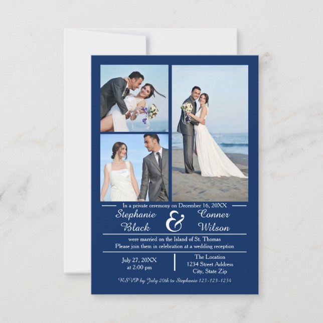 3/4 Fotos Vertikales Blau- 3x5 Hochzeitsankündigun Einladung (Vorderseite)