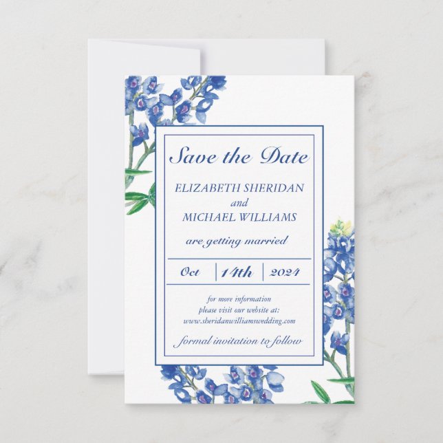 3,5 po x 5 po Bluebonnet plat Enregistrer la carte (Devant)
