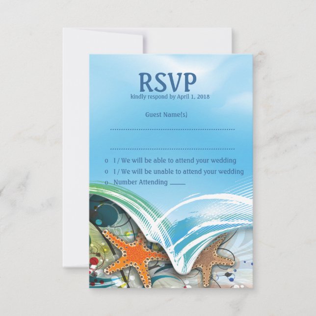 3,5" x 5" Beach Starfish Couple UAWG Wedding Card RSVP Karte (Vorderseite)