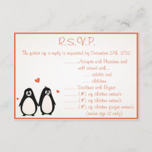 3,5 x 5 Carte de réponse R.S.V.P Pingouin Amour/Co