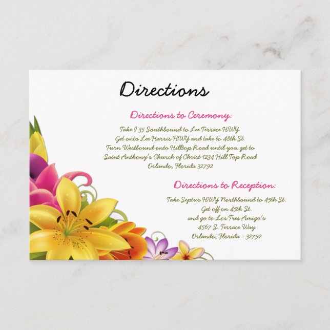 3.5 x 5 Direction Card Hawaiian Exotic Blume Spalt Begleitkarte (Vorderseite)