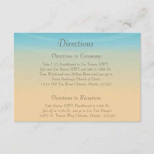 3,5 x 5 Direction Card Ocean Beach Shore Seashells Begleitkarte (Vorderseite)