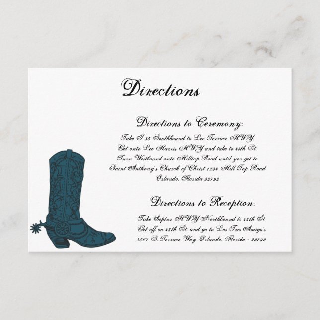 3.5 x 5 Direction Card Western Blue Cowboy Boots Begleitkarte (Vorderseite)