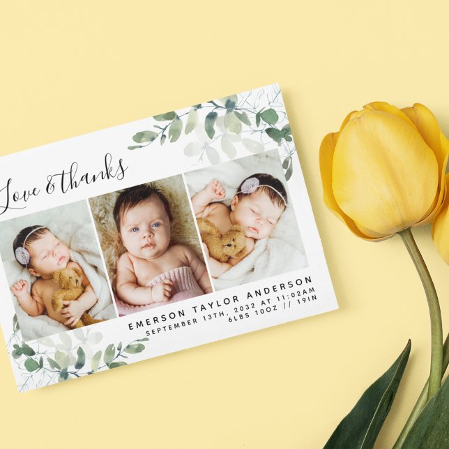 3,5 x 5 Eukalyptus-Foto Baby Dankeskarte (Von Creator hochgeladen)