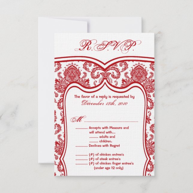 3,5 x 5 R.S.V.P. Mariage de carte Damask (Devant)
