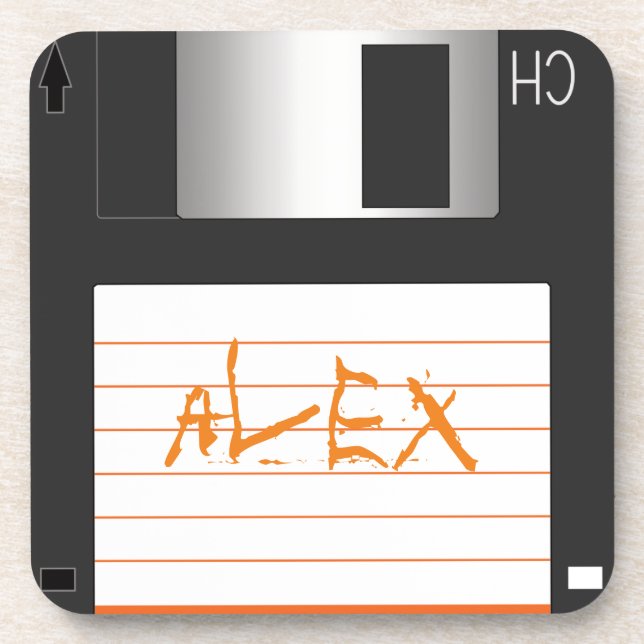 3,5-Zoll-Disketten mit Label für griechische Nerd Untersetzer (Vorderseite)