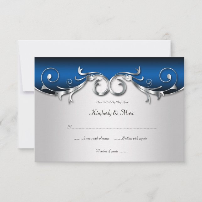 3,5x5 Eleganblau und silber UAWG RSVP Karte (Vorderseite)