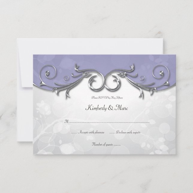 3.5x5 Elegante Lila Silber-Blätter Overlay-UAWG RSVP Karte (Vorderseite)