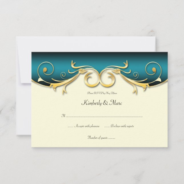 3,5x5 Elegantes Aquamarines Gold-UAWG RSVP Karte (Vorderseite)