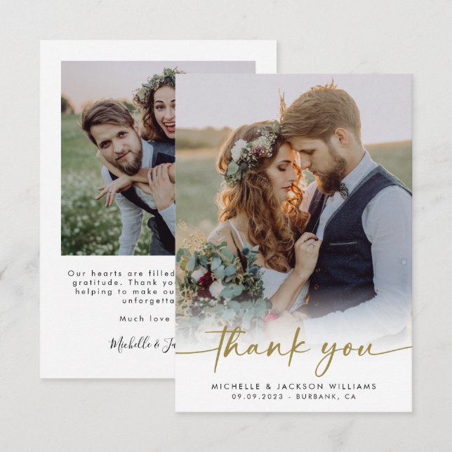 3.5x5 Elegantes Chic-Script-Hochzeitsschreiben-Fot Dankeskarte (Vorne/Hinten)