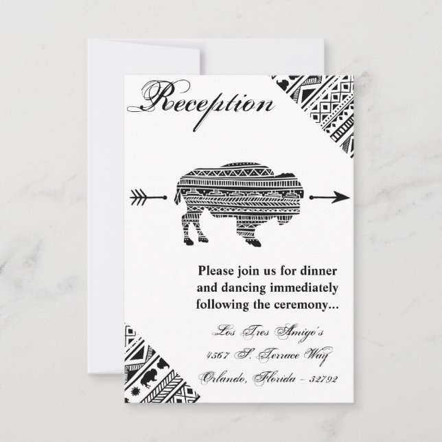 3.5x5 Empfang-Karte Boho Buffalo Tribal-Muster B Einladung (Vorderseite)