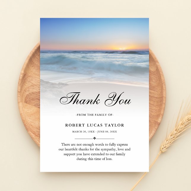 3.5x5 Merci Beach Ocean Funérailles Photo Sympathi (Beach Sympathy Thank You Card)