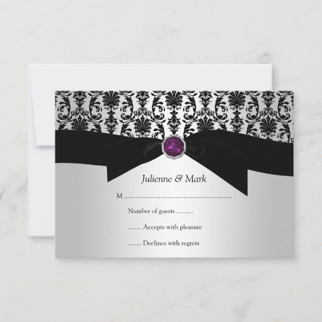 3,5x5 Noir Argent Damask Joyau pourpre RSVP (Devant)