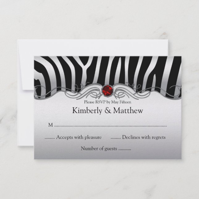 3,5x5 Noir Argent Zèbre Rouge Bijou RSVP (Devant)