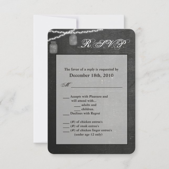 3.5x5 R.S.V.P. Card Mason Jar String Lights Chalk Einladung (Vorderseite)