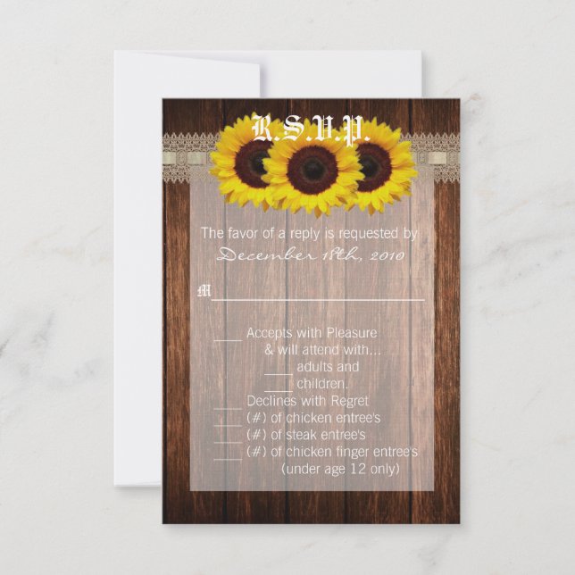 3.5x5 R.S.V.P.-Karte Land Sonnenblumen Holzspitze Einladung (Vorderseite)