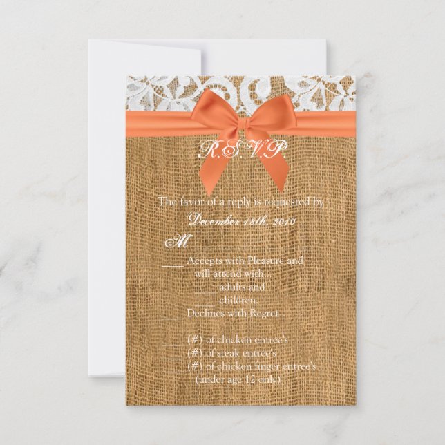3,5x5 R.S.V.P.-Karte Orange Burlap Lace Einladung (Vorderseite)