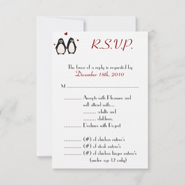 3,5x5 R.S.V.P.-Karte Pinguin-Liebe-Paar RSVP Karte (Vorderseite)