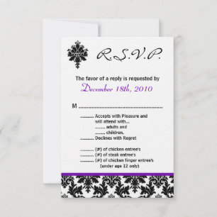 3,5x5 R.S.V.P.-Karte Schwarzer Lila Damak RSVP Karte