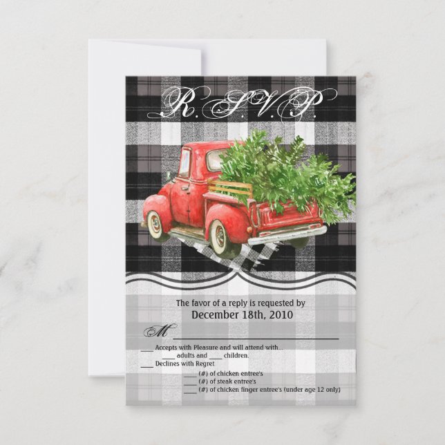 3,5x5 R.S.V.P.-Karte XMAS LKW Buffalo Kariert Einladung (Vorderseite)