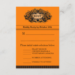 3.5x5 RSVP-Karte - Menü - Orange und Schwarz RSVP Karte