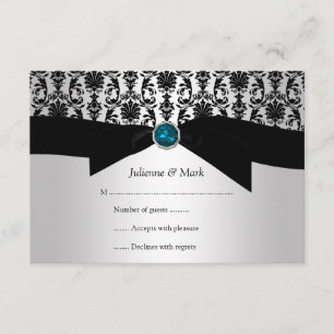 3.5x5 Schwarzer SilberDamast Türkisfarben Jewel UA RSVP Karte