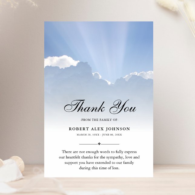 3.5x5 Vielen Dank Wolken Beerdigung Foto Beileid Dankeskarte (Sympathy Thank You Card)