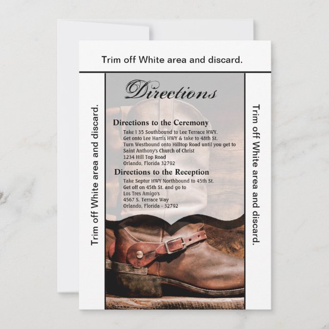 3.5x6 Directions Carte Cowboy Boots Grange Bois Ru (Devant)