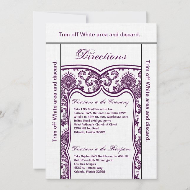 3.5x6 Directions Carte Plum Purple Damask (Devant)