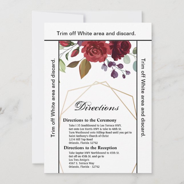 3.5x6 Directors Card White Roses Gold Geometric Einladung (Vorderseite)