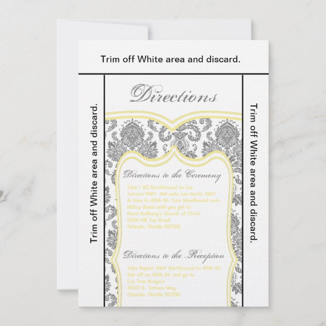 3.5x6 Fahrtkarte Grauer Yello Damask Einladung (Vorderseite)