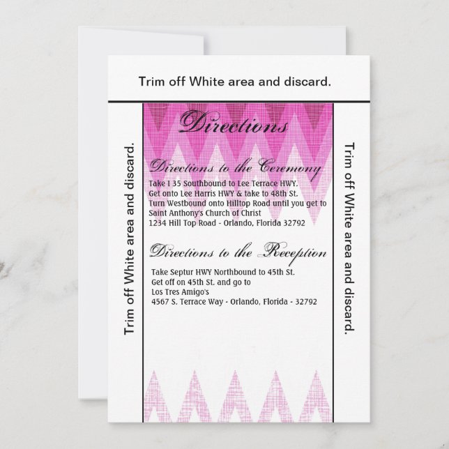 3.5x6 Fahrtkarte Ombre Zickzack rosa Einladung (Vorderseite)
