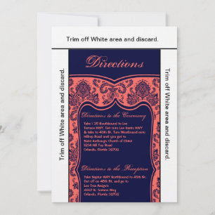 3.5x6 Fahrtrichtung Navy Blue Coral Damask Karte