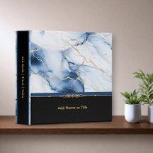 Classeur Personnalisé Marbre Blanc Bleu Marine et 