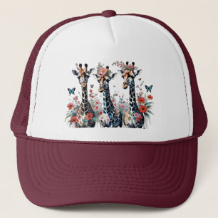 3 Adorable Giraffen mit Blume Truckerkappe