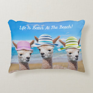 3 Alpacas Leben ist am Strand besser! Personalisie Dekokissen