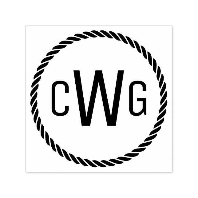 3 Anfangsbuchstabe Monogramm #1 Round-Rope-Rahmen Permastempel (Design)