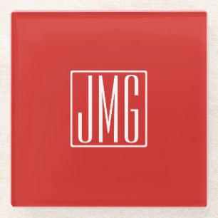 3 Anfangsbuchstaben Monogramm   Rot & Weiß (oder D Glasuntersetzer