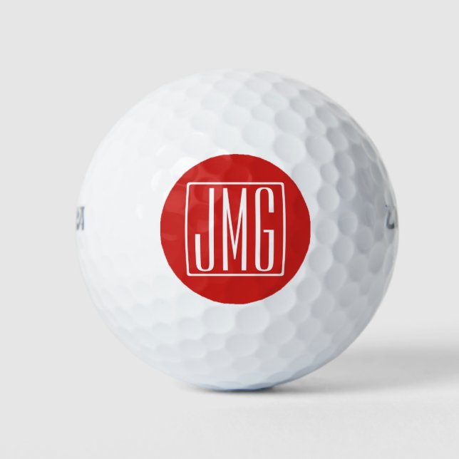 3 Anfangsbuchstaben Monogramm | Rot & Weiß (oder D Golfball (Vorderseite)