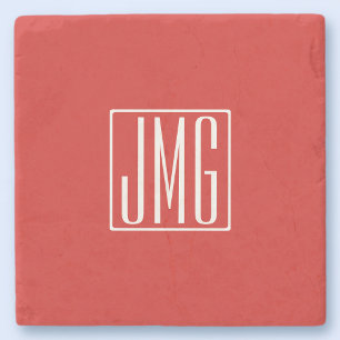 3 Anfangsbuchstaben Monogramm   Rot & Weiß (oder D Steinuntersetzer