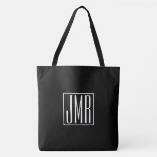 3 Anfangsbuchstaben Monogramm Schwarz & Weiß (od Tasche