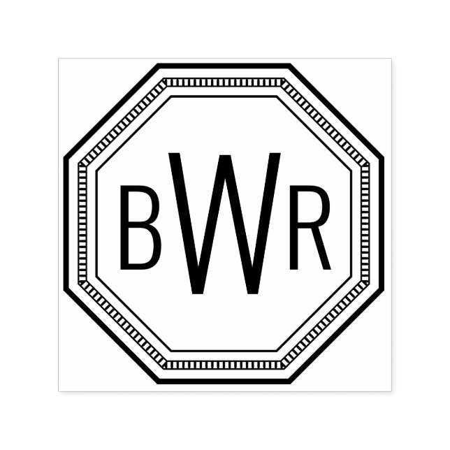 3 Anfangsbuchstabenmonogramm #1 Oktagonaler Rahmen Permastempel (Design)