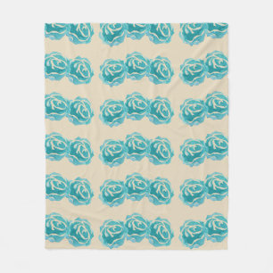 3 Aquamarine Aquarellfarben-Rose auf Tan-Hintergru Fleecedecke