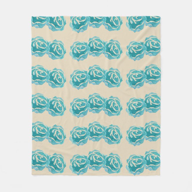3 Aquamarine Aquarellfarben-Rose auf Tan-Hintergru Fleecedecke (Vorderseite)